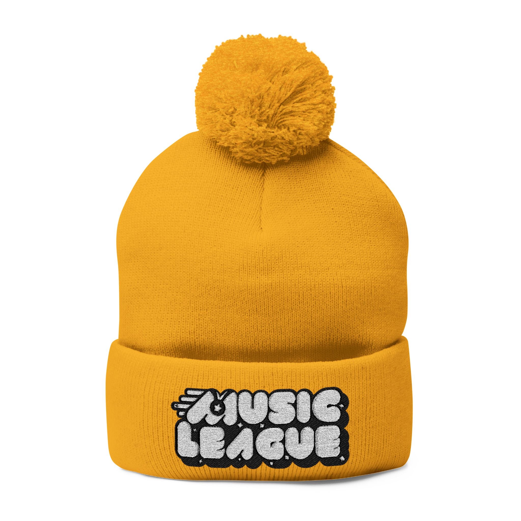 Pom-Pom Knit Cap with Embroidery