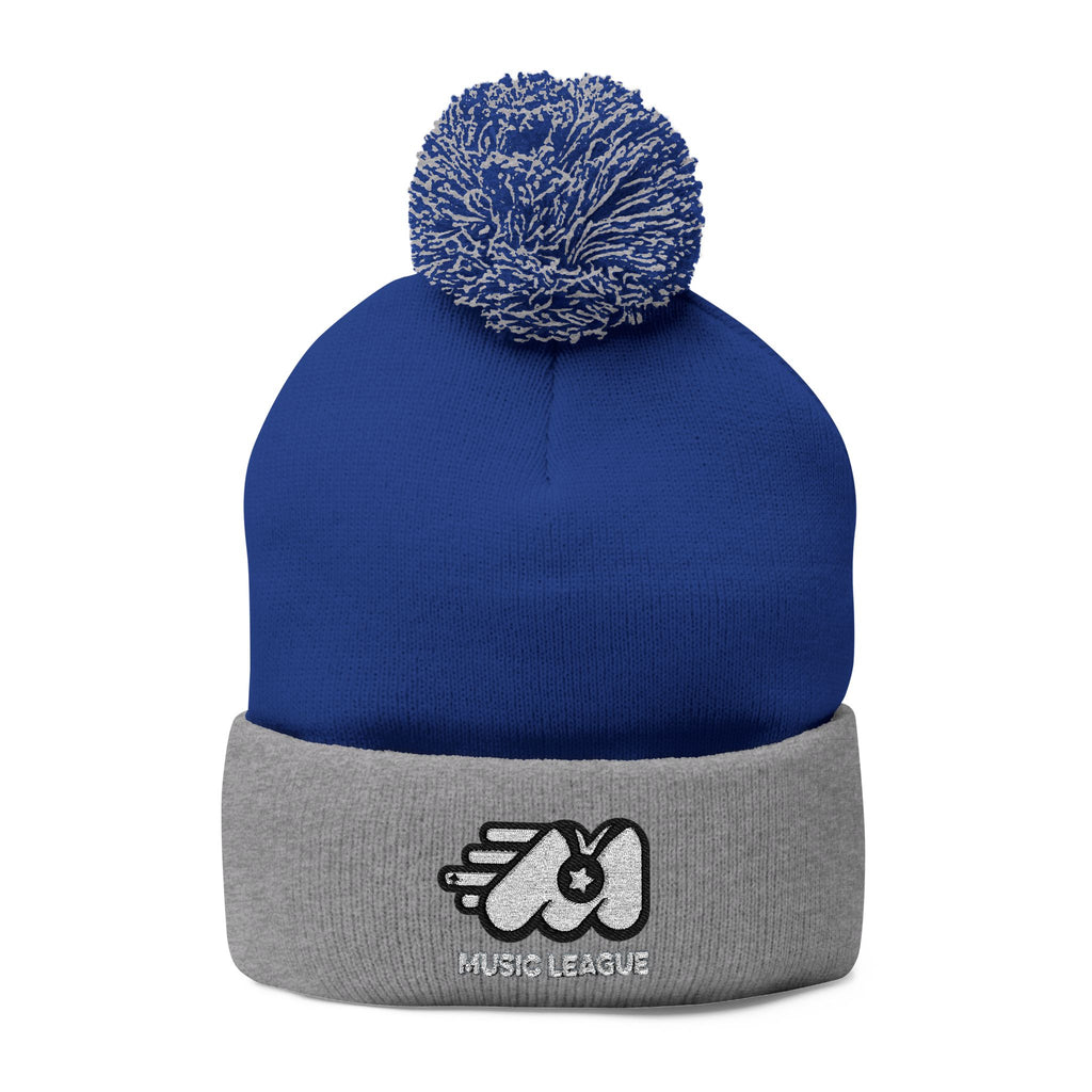 Pom-Pom Knit Cap with Embroidery