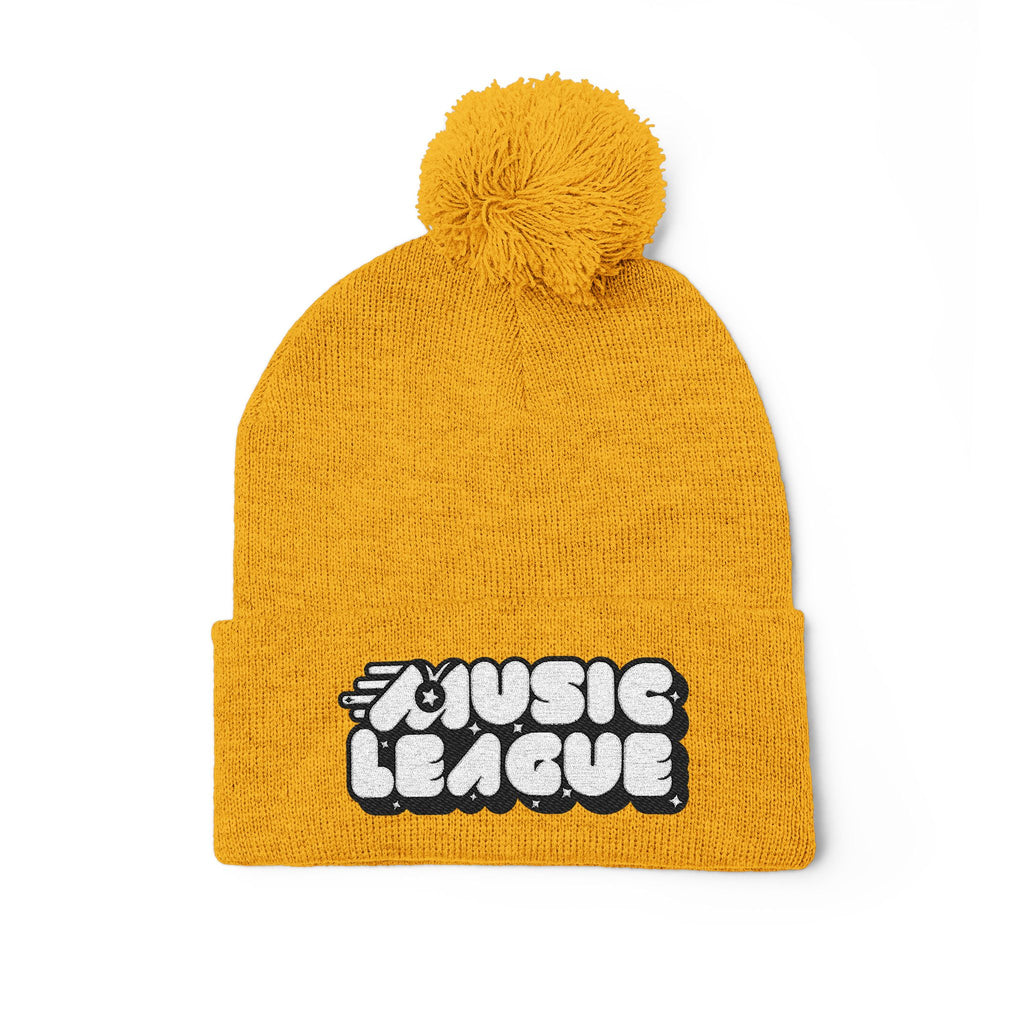 Pom-Pom Knit Cap with Embroidery