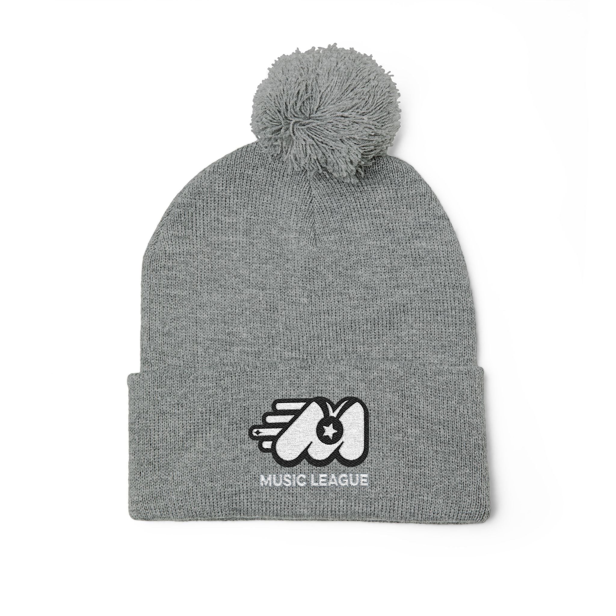 Pom-Pom Knit Cap with Embroidery