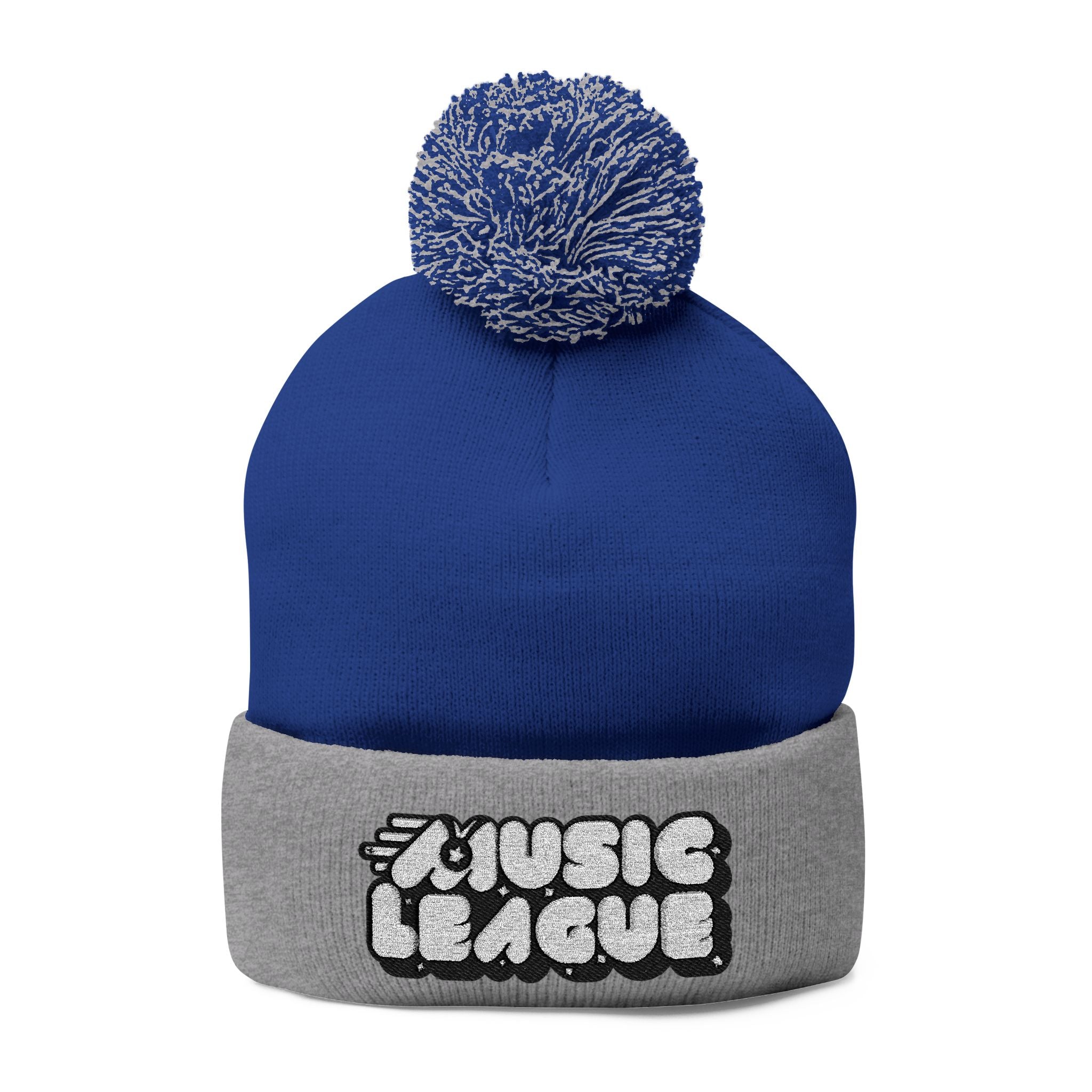 Pom-Pom Knit Cap with Embroidery