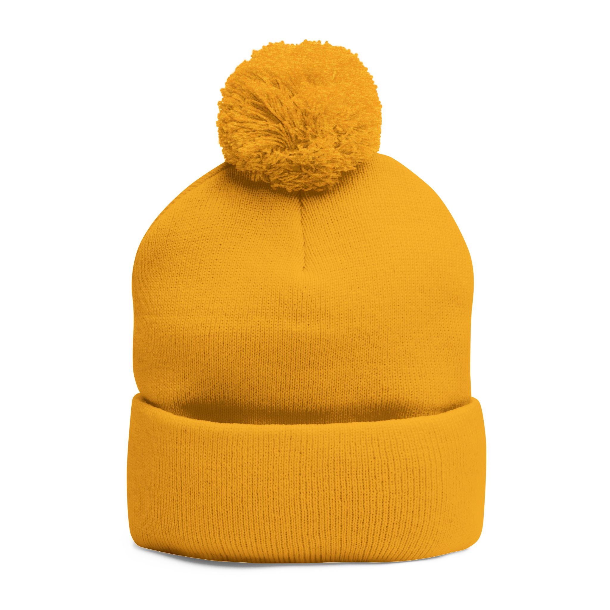 Pom-Pom Knit Cap with Embroidery